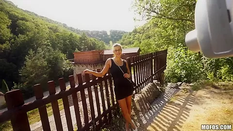 Sexy ass brunette Katia gives head outdoor