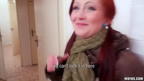 Sex appeal redhead bitch fucked in restroom