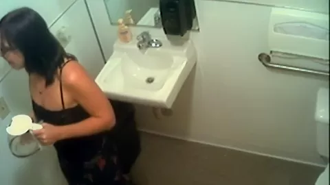 Kinky amateur pissing in restroom