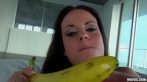 Dildo and banana are entering her wet twat