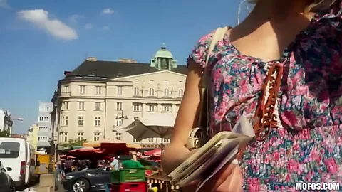 Blonde girlfriend Catherine lets me to taste her sweet pussy with a dick in public