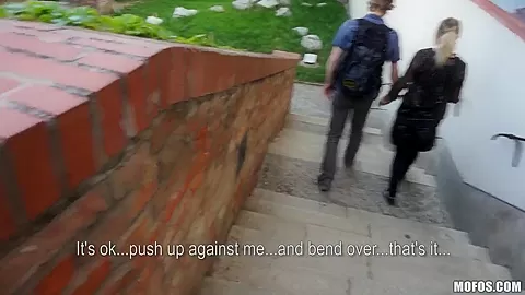 Blonde girlfriend Catherine lets me to taste her sweet pussy with a dick in public