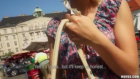 Blonde girlfriend Catherine lets me to taste her sweet pussy with a dick in public