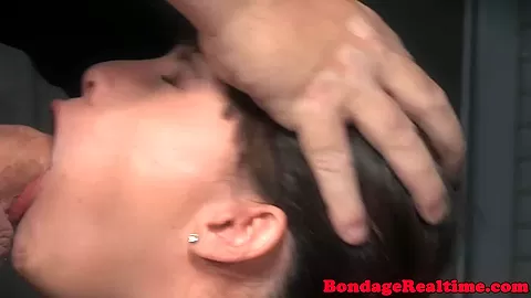 BDSM submissive gagging hard on masters cock