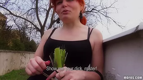 Redhead mature amateur sucks cock outdoor