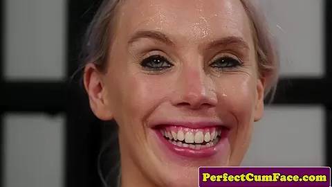 Busty officer babe gets perfect load on face