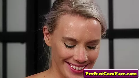 Busty officer babe gets perfect load on face