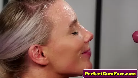 Busty officer babe gets perfect load on face