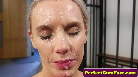 Busty officer babe gets perfect load on face