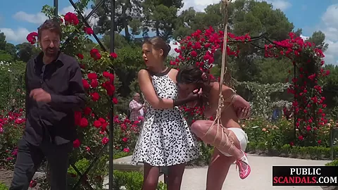 BDSM babe publicly whipped n humiliated by master n mistress
