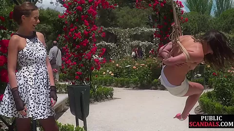 BDSM babe publicly whipped n humiliated by master n mistress