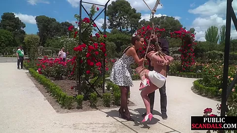 BDSM babe publicly whipped n humiliated by master n mistress