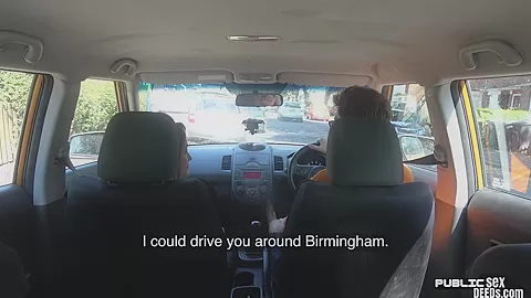 Tattoo babe publicly banged outdoor in car by driving tutor
