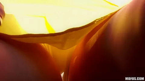 Hot brunette babe Enza doing it for the money and sucking cock