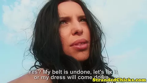 Gorgeous hitchhiking eurobabe jizzed on boobs