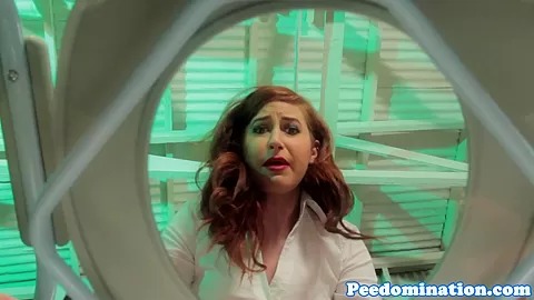 Harsh dominatrix teases toiletsub with pee