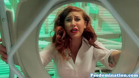 Harsh dominatrix teases toiletsub with pee