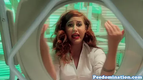 Harsh dominatrix teases toiletsub with pee