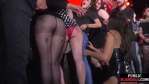Latin teen 18+ in latex publicly pussy n throat fucked in group