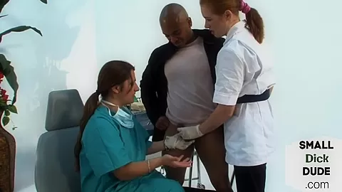 CFNM nurses in uniforms n with gloves jerk small black dick