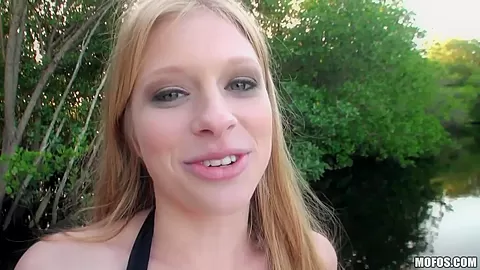 Blonde sexy cute Avril outdoors getting her ass finger fucked