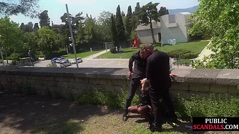 Throating teen 18+ in stockings n heels spanked in public ***