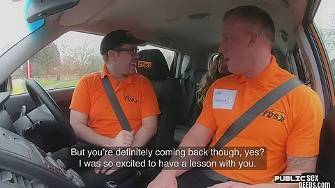 Busty MILF publicly fucked by car instructor outdoor