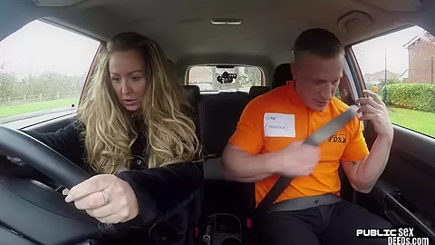 Busty MILF publicly fucked by car instructor outdoor