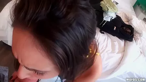 Sexy Elisa is wearing a nice bikini and is doing a deep blowjob