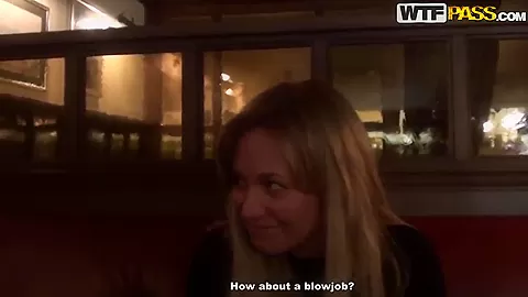 Long haired blonde chick sucks in the porch for the money