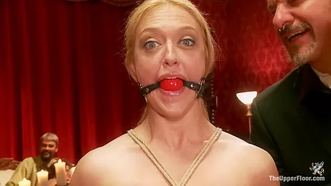 Big Tits Blonde Slave Suspended for Anal Fuck vs Petite Cock Sucker