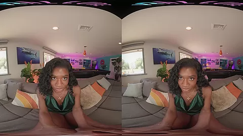 Ebony bombshell plays with her pussy in virtual reality