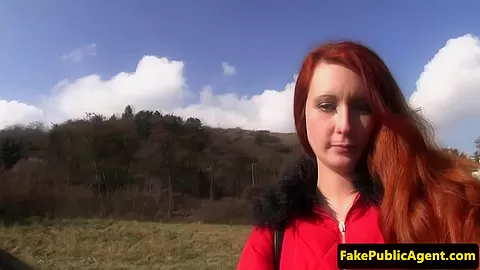Euro redhead pulled and pussyfucked outdoors