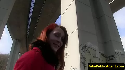 Euro redhead pulled and pussyfucked outdoors