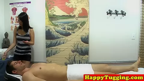 Asian masseuse cockriding and jerking