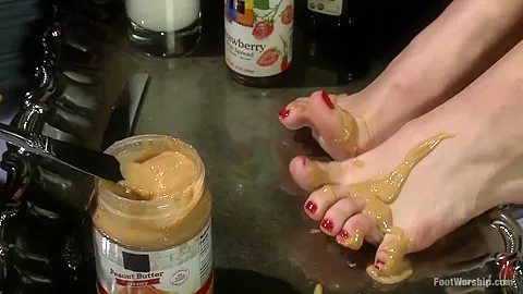Peanut Butter and Jelly Toe Sandwiches Lesbian Foot Sploshing