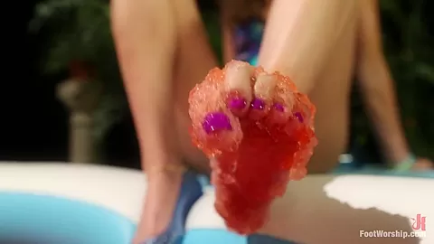 Foot Fetish Lesbian Footing Jello and Sploshing