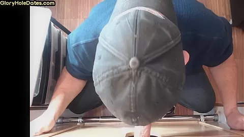 Gloryhole gay shows sucking skills while jerking it