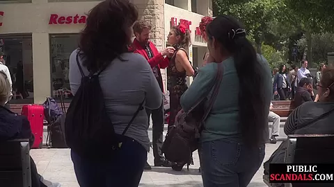 Redhead domina n lord showing their naked babe sub in public