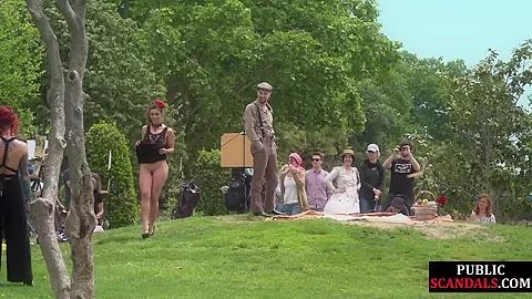 Redhead domina n lord showing their naked babe sub in public