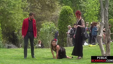 Redhead domina n lord showing their naked babe sub in public