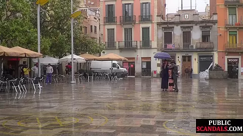 Lezdom redhead MILF shows teen 18+ bondservant outdoor in public