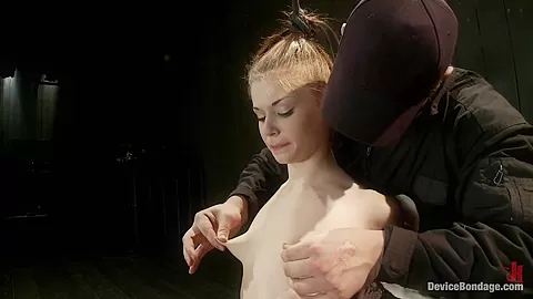Destructive orgasms this Little Brunette is made to cum in stressful bondage