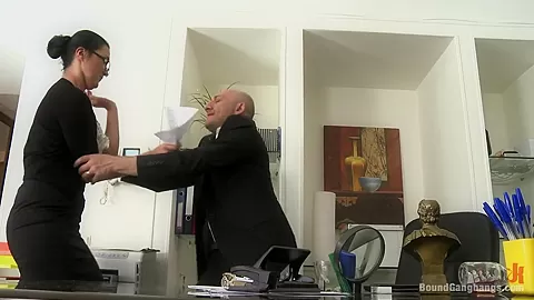 Secretary Take Down Boss and Friends Tie her up and Fill her Pussy w Cum