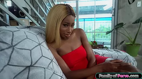 Finally I got leverage to fuck my big tits black stepsister