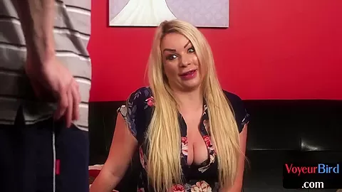 CFNM domina talks dirty while dude jerks cock for her