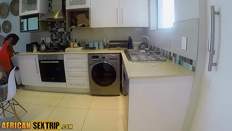 African Sex Trip - Real Black Housewife Ass Eaten And Pussy Railed in Kitchen
