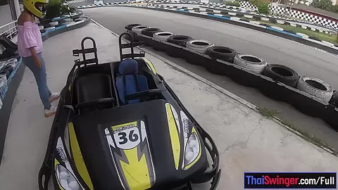 Cute Thai amateur teen 18+ girlfriend go karting and recorded on video after