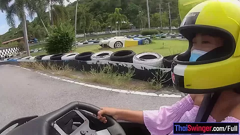 Cute Thai amateur teen 18+ girlfriend go karting and recorded on video after