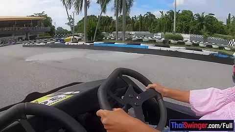 Cute Thai amateur teen 18+ girlfriend go karting and recorded on video after